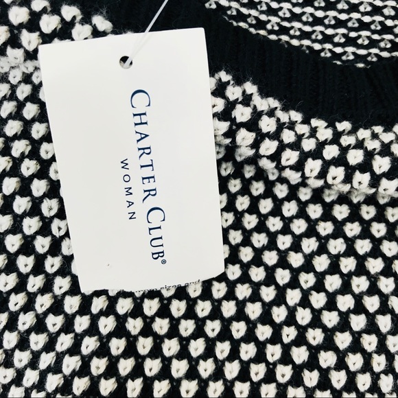 Charter club plus sizes textured sweater Blk White - Picture 5 of 6